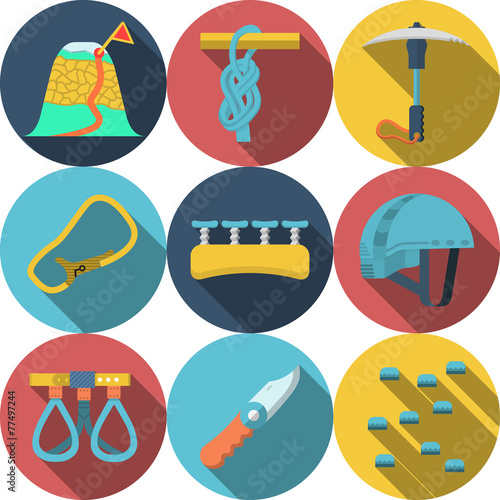 Flat colored vector icons for rappelling