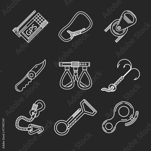 Flat line vector icons for rock climbing