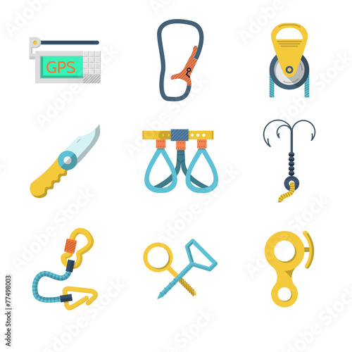 Flat icons vector collection of mountaineering outfit