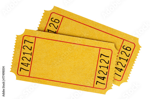 Two pair of blank yellow tickets isolated white background photo