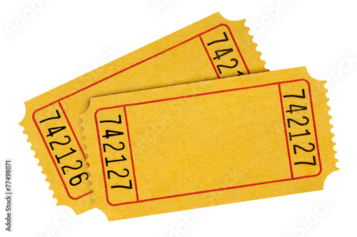 Two pair of blank yellow tickets isolated white background photo