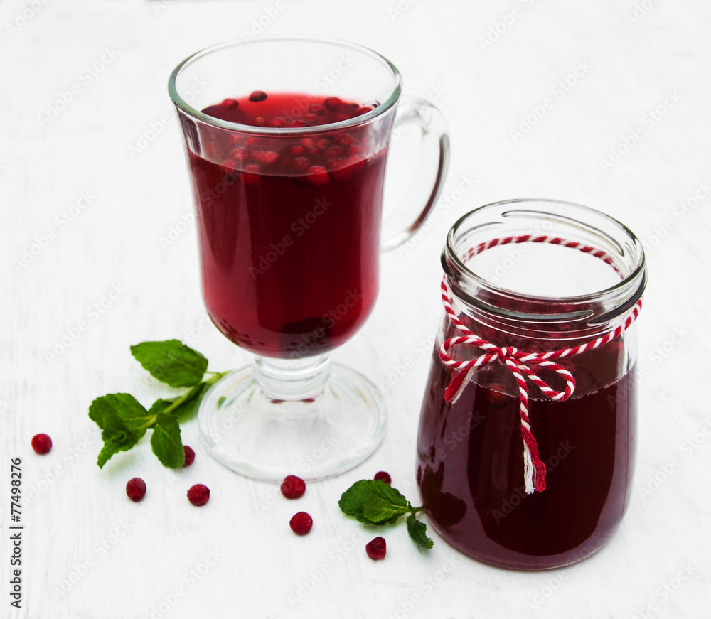 Glasses of mulled wine with  cranberries