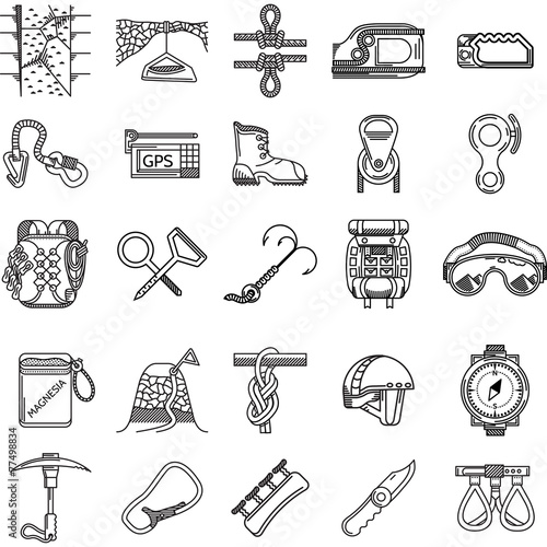 Black icons collection for rock climbing