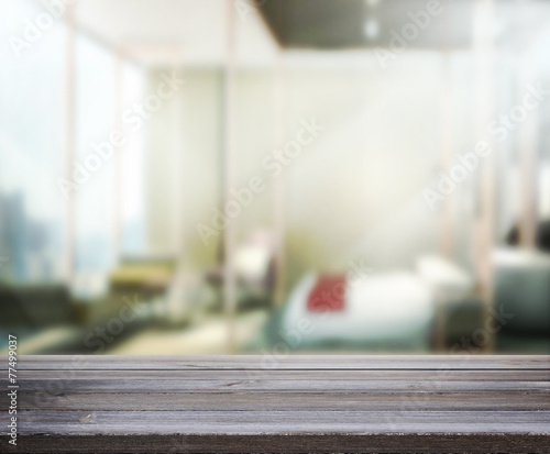 Wood Table Top Background In Bedroom 3d render