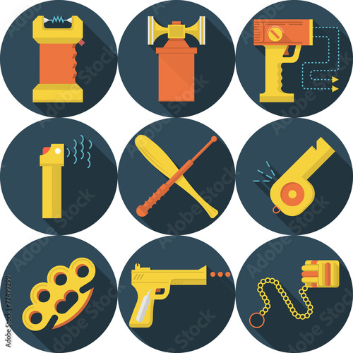 Flat vector icons for self defence