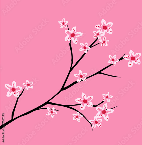 Cherry blossom, spring branch with flowers blooming vector