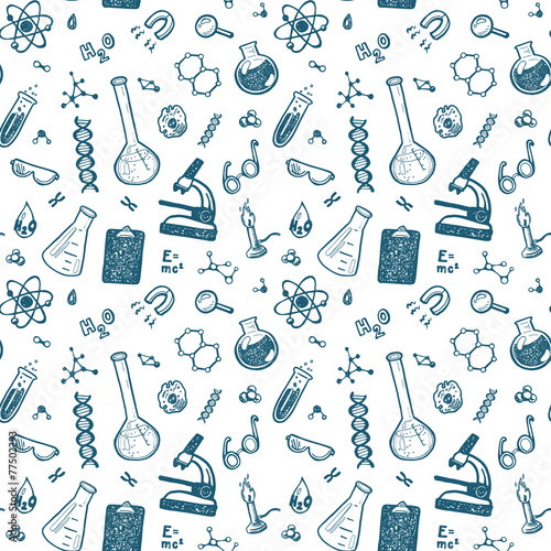 Hand Drawn doodle Chemistry set. Vector background.