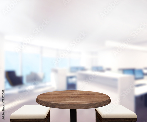 Wood Table Top Background In Office 3d render