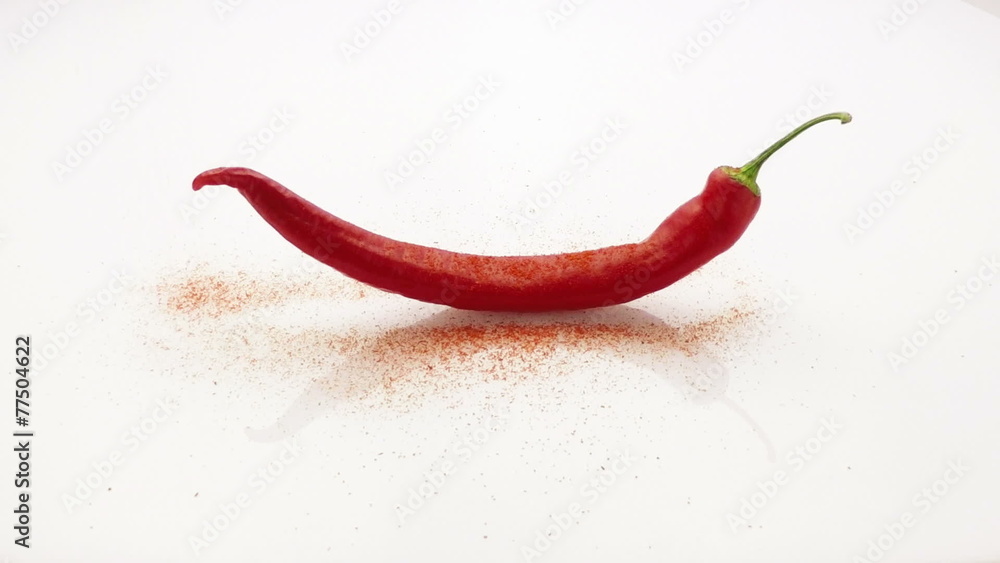 chilli pepper sprinkle with chilli powder slow motion chilli pepper sprinkle with chilli powder slow motion