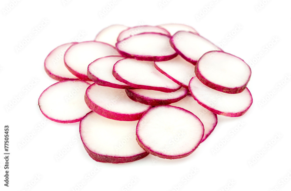 Macro closeup of cut cross sections of radishes Macro closeup of cut cross sections of radishes