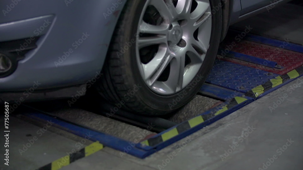 Close shot of rotating tire when checking the efficiency brakes Close shot of rotating tire when checking the efficiency brakes