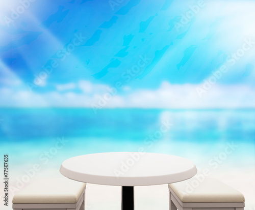 Wood Table  Top Background Sea And Sky 3d render