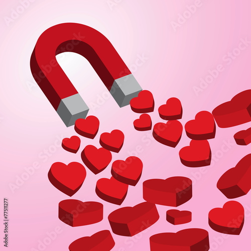 Abstract magnet attracting love hearts.