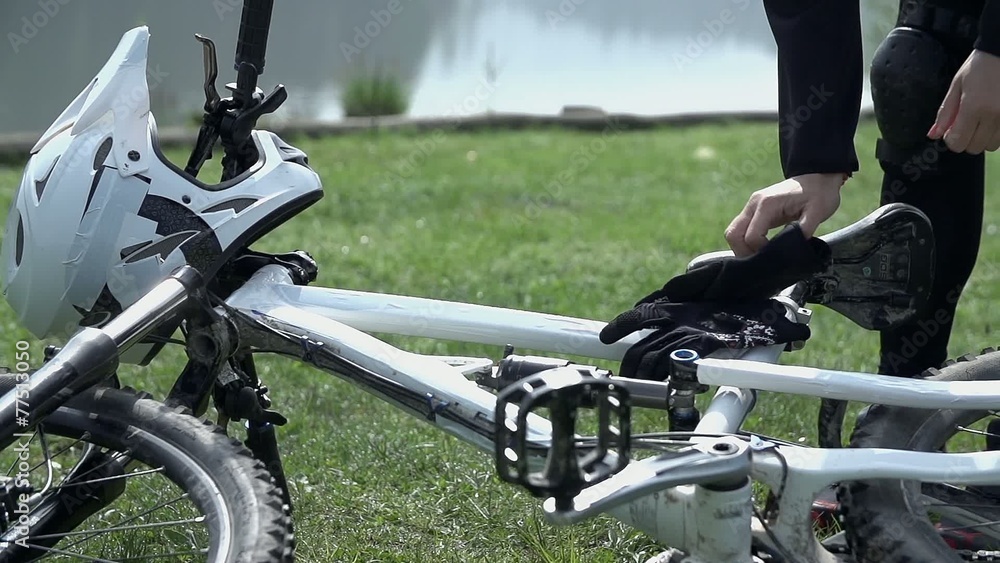 Bicycle with helmet and gloves