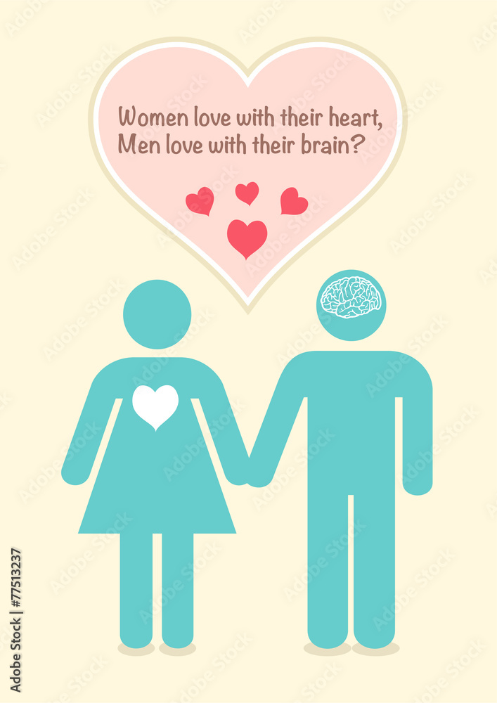 woman love with heart man love with brain lover woman love with heart man love with brain lover