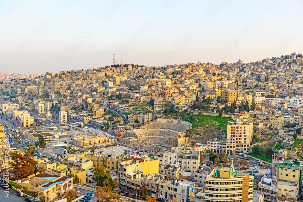 Roman Theater viewed from Citadel hill in Amman, Jordan