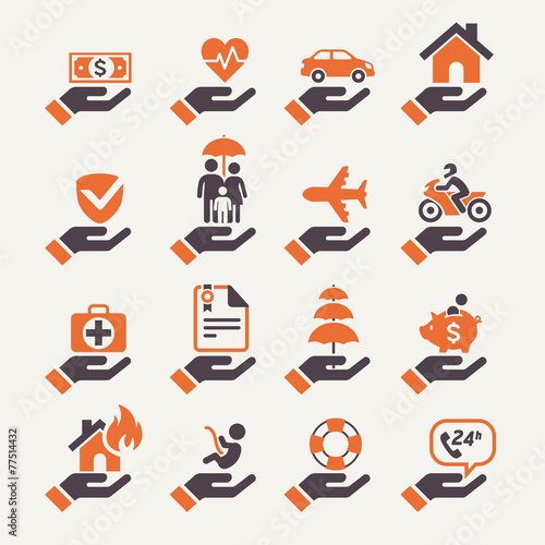 Insurance icons set. Vector Illustration.