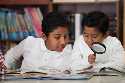 Hispanic Boys in Homes-chool Studying Rocks