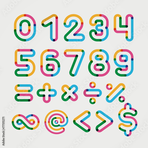 Alphabet number line transparent color font style.