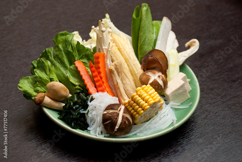 sukiyaki shabu Vegetable dinner set photo