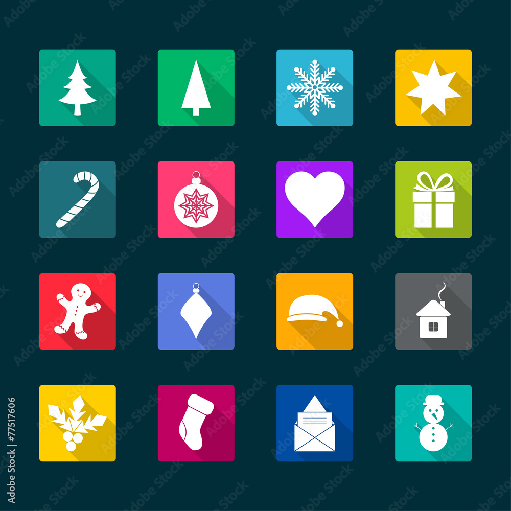 Set of Christmas flat icons, vector illustration