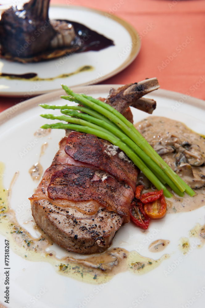Grilled Pork Steak with Bacon