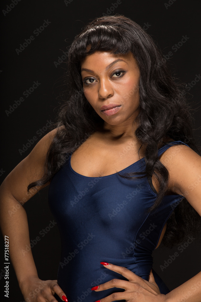 Naklejka premium African American black woman serious angry face portrait