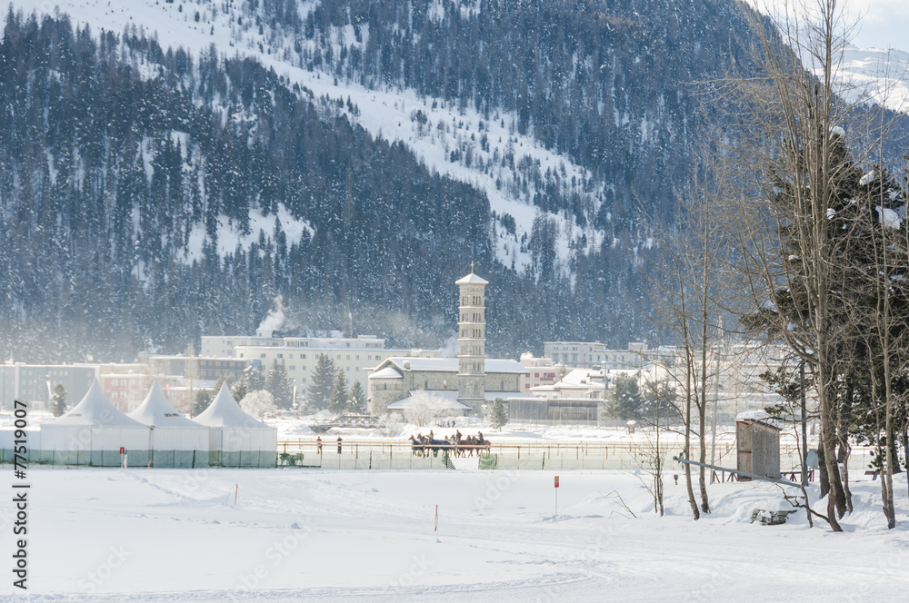 St. Moritz, Dorf, See, Schneepolo, Alpen, Winter, Schweiz