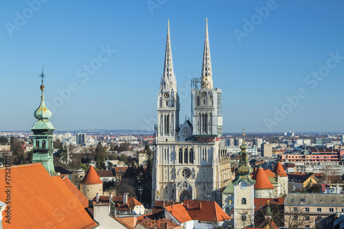 Catholic cathedral in Zagreb from Upper town