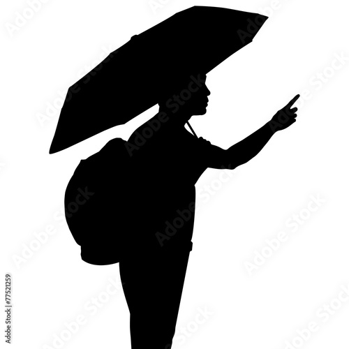 Silhouette man with umbrella, vector format