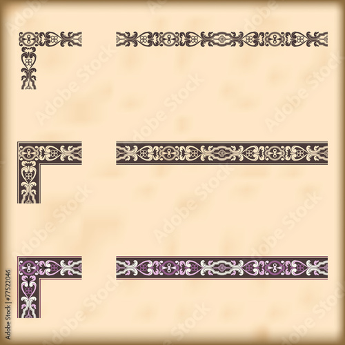 Set of ornate borders with decorative corner elements, vector
