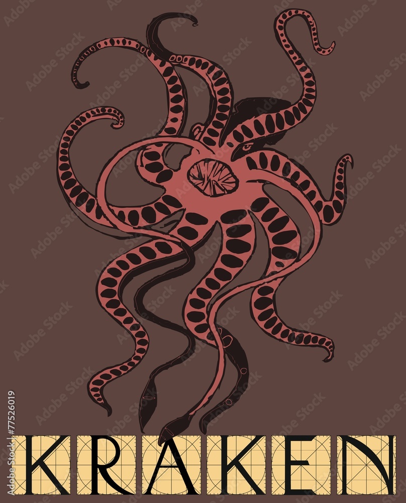 Fototapeta premium Kraken mythical sea monster with title