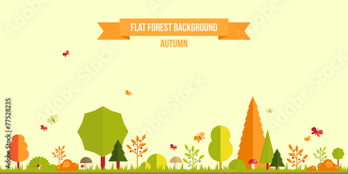 Autumn forest flat background.