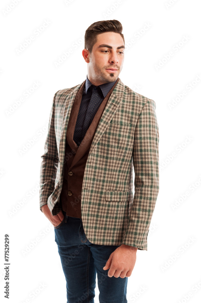 Male model wearing retro casual but elegant clothes Male model wearing retro casual but elegant clothes