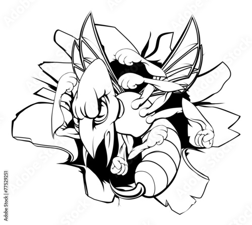 Wasp or hornet mascot breaking out
