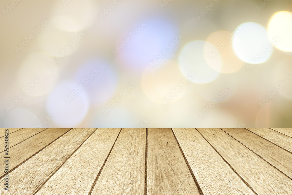 Perspective wood over blur bokeh background, product display