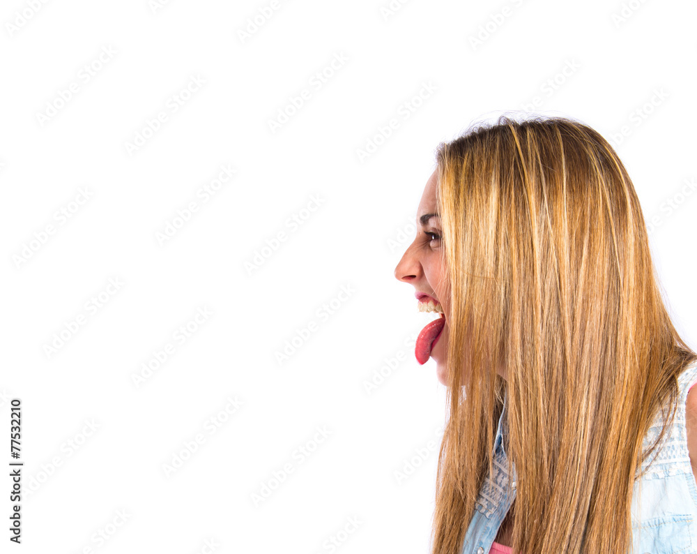 Girl doing a joke over isolated white background Girl doing a joke over isolated white background