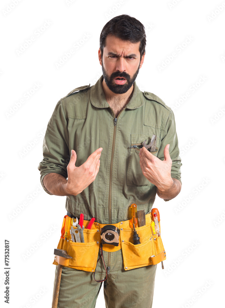 Mechanic doing surprise gesture Mechanic doing surprise gesture