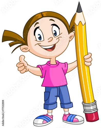 Girl holding big pencil