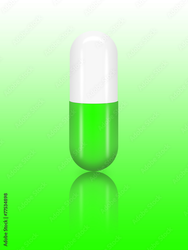 Medicine pill (capsule) with a reflection on gradient table Medicine pill (capsule) with a reflection on gradient table