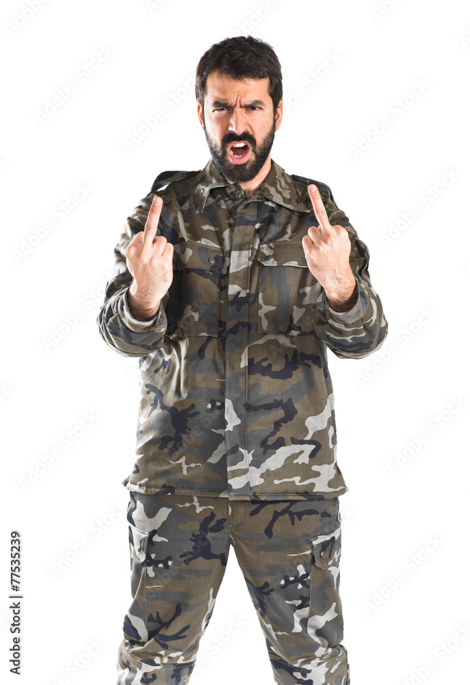 Soldier making horn gesture Soldier making horn gesture