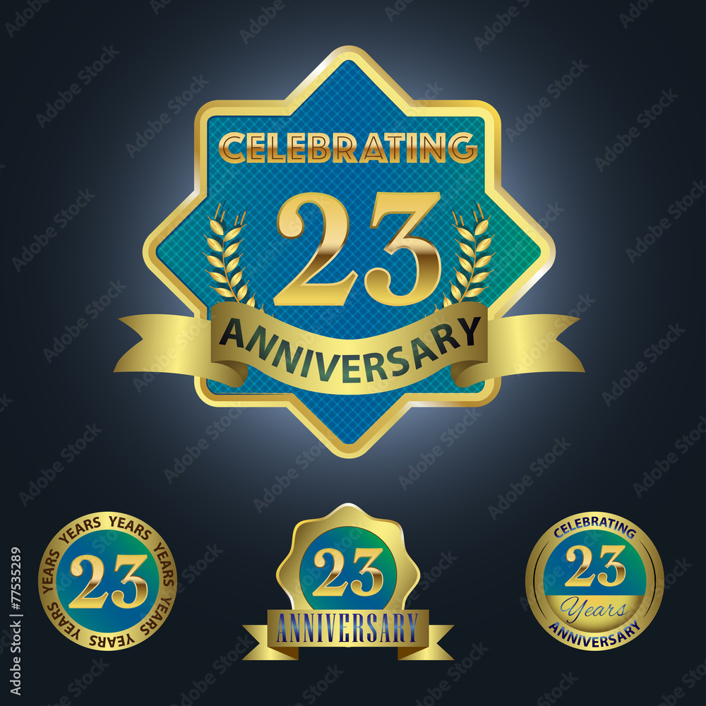 Celebrating 23 Years Anniversary - Blue seal with golden ribbon Celebrating 23 Years Anniversary - Blue seal with golden ribbon