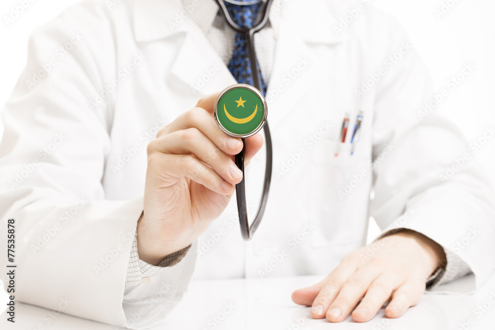 Doctor holding stethoscope with flag series - Mauritania Doctor holding stethoscope with flag series - Mauritania