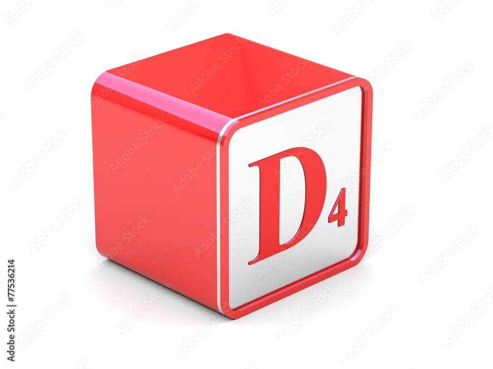 D4 vitamin symbol on red cube D4 vitamin symbol on red cube