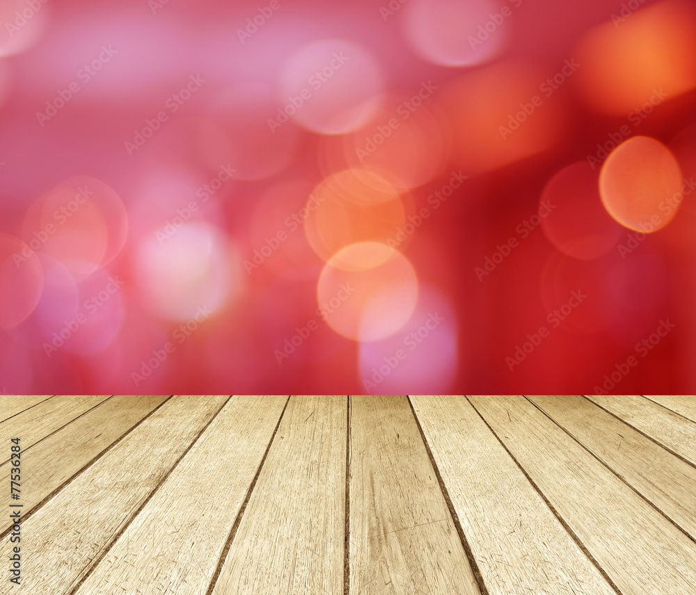 Perspective wood over blur bokeh background, product display Perspective wood over blur bokeh background, product display