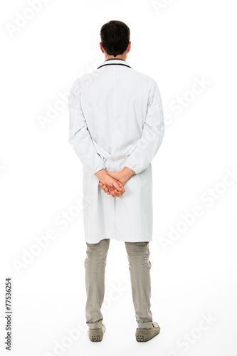 Full length backside view of a male doctor