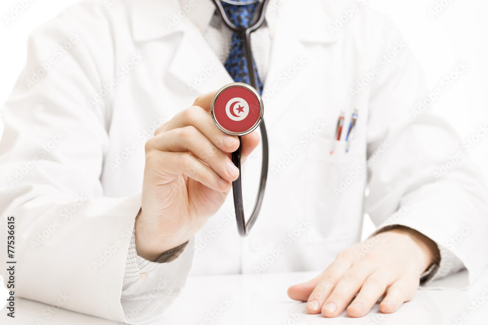Doctor holding stethoscope with flag series - Tunisia