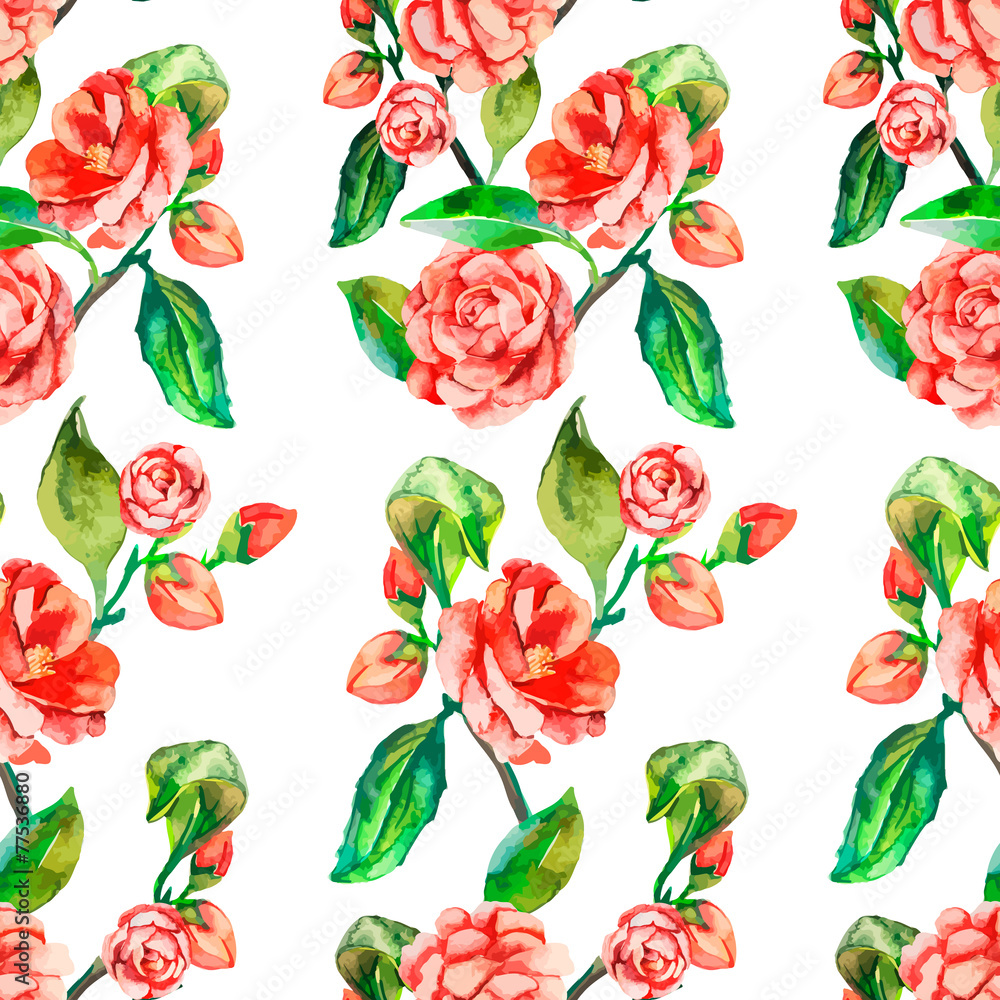 Camellia, Rose, Seamless floral pattern. Camellia, Rose, Seamless floral pattern.