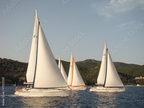 four boats along the shore under sail