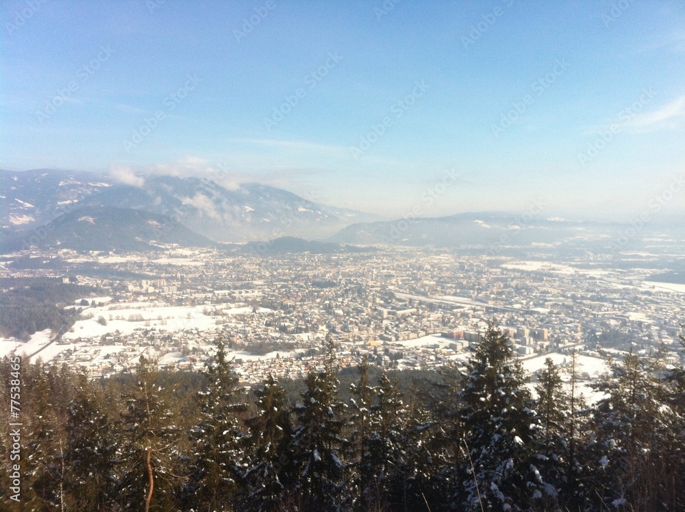 View From Dobratsch To Villach In Winter